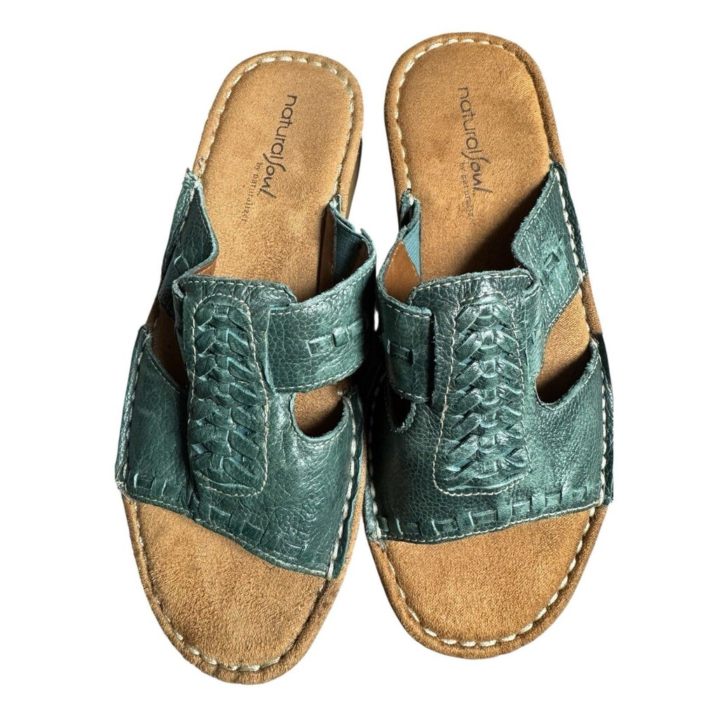 NATURAL-SOUL by Naturalizer Women's Green Leather Sandals Shoes Size 6.5